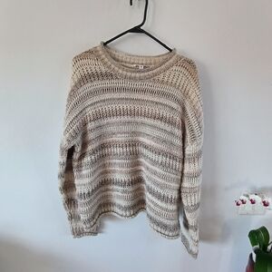 Time and Tru Neutral Chunky Knit Sweater Oversized Cozy Striped XXL